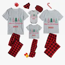 2023 Christmas Matching Family Pajamas Exclusive Merry Christmas Beatiful Tree Gray Pajamas Set