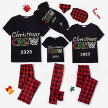 2023 Christmas Matching Family Pajamas Exclusive Design Printed Christmas Crew Black Pajamas Set