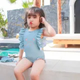 Girls Bathing Suits Mini Cat One Piece Ruffled Cuff Swimsuits
