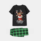 2023 Christmas Matching Family Pajamas Christmas Exclusive Design Deer Head Snowflake Merry Black Short Christmas Pajamas Set