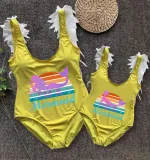 Mommy and Me Bathing Suits I'm a Mermaid Mama And Mini Feather Shoulder Backless Swimsuits
