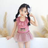 Girls Bathing Suits Mini Flamingo One Piece Lace Collar Swimsuits