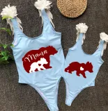 Mommy and Me Bathing Suits Red Bear Mama Mini Feather Shoulder Backless Swimsuits