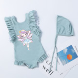Girls Bathing Suits Angel Girl One Piece Ruffled Cuff Swimsuits