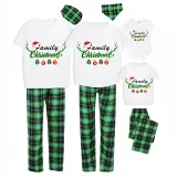 2023 Christmas Matching Family Pajamas Exclusive Design Antler Hat Family Christmas White Green Plaids Pajamas Set