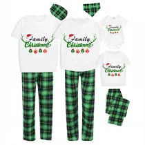 2023 Christmas Matching Family Pajamas Exclusive Design Antler Hat Family Christmas White Green Plaids Pajamas Set