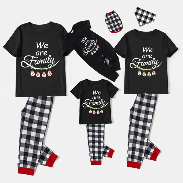 2023 Christmas Matching Family Pajamas Exclusive Design We Are Family Pendant Black Short Pajamas Set