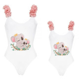 Mommy and Me Bathing Suits Koala Mama Mini Flower Shoulder Backless Swimsuits