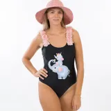 Mommy and Me Bathing Suits Elephants Mama And Mini Flower Shoulder Backless Swimsuits