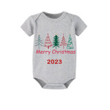 2023 Christmas Matching Family Pajamas Exclusive Merry Christmas Beatiful Tree Gray Short Pajamas Set