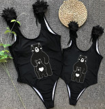 Mommy and Me Bathing Suits Bear Babies Mama Mini Feather Shoulder Backless Swimsuits