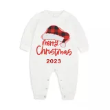 2023 Christmas Matching Family Pajamas Red Plaids Christmas Hat Merry Christmas Letter Red Pajamas Set With Baby Pajamas