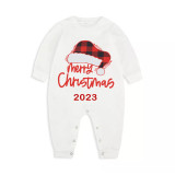 2023 Christmas Matching Family Pajamas Red Plaids Christmas Hat Merry Christmas Letter Red Pajamas Set With Baby Pajamas