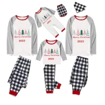 2023 Christmas Matching Family Pajamas Exclusive Merry Christmas Beatiful Tree Black White Plaids Pajamas Set