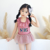 Girls Bathing Suits Mini Coconut Tree One Piece Lace Collar Swimsuits