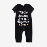 2023 Christmas Matching Family Pajamas Exclusive Design Merry Christmas Season Together Black Short Pajamas Set