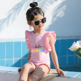 Girls Bathing Suits Hello Summer Ice One Piece Ruffled Cuff Swimsuits