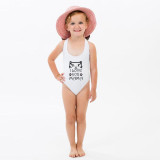 Mommy and Me Bathing Suits Cat I love You Mama And Mini Flower Shoulder Backless Swimsuits