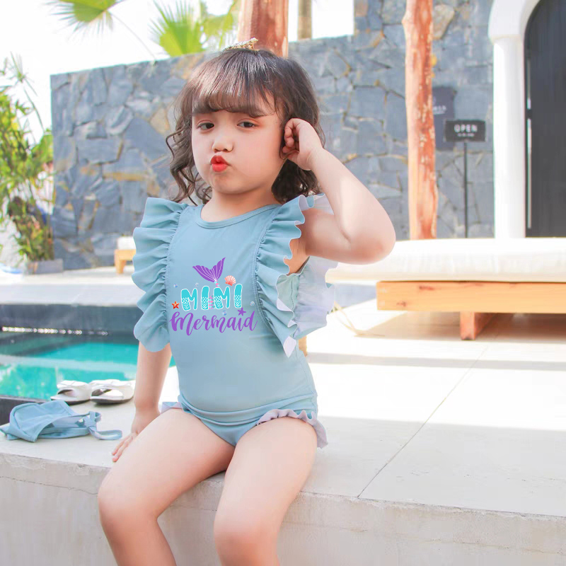 Girls Bathing Suits Mermaid Mini One Piece Ruffled Cuff Swimsuits
