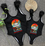 Mommy and Me Bathing Suits Mommy Baby Shark Boo Boo Boo Feather Shoulder Backless Swimsuits