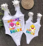 Mommy and Me Bathing Suits Mommy Baby Shark Feather Shoulder Backless Swimsuits