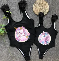 Mommy and Me Bathing Suits Unicorn Mama Mini Feather Shoulder Backless Swimsuits
