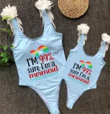 Mommy and Me Bathing Suits I'm 99% Sure I'm A Meimaid Mama And Mini Feather Shoulder Backless Swimsuits