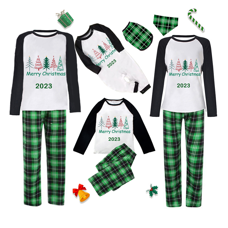 2023 Christmas Matching Family Pajamas Exclusive Merry Christmas Beatiful Tree Green Pajamas Set