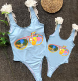 Mommy and Me Bathing Suits Sunglasses Flamingo Mama And Mini Feather Shoulder Backless Swimsuits