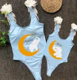Mommy and Me Bathing Suits Elephant Moon Mama And Mini Feather Shoulder Backless Swimsuits