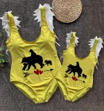 Mommy and Me Bathing Suits Bear Babies Mama Mini Feather Shoulder Backless Swimsuits