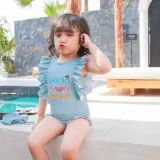 Girls Bathing Suits Hello Sunshine One Piece Ruffled Cuff Swimsuits