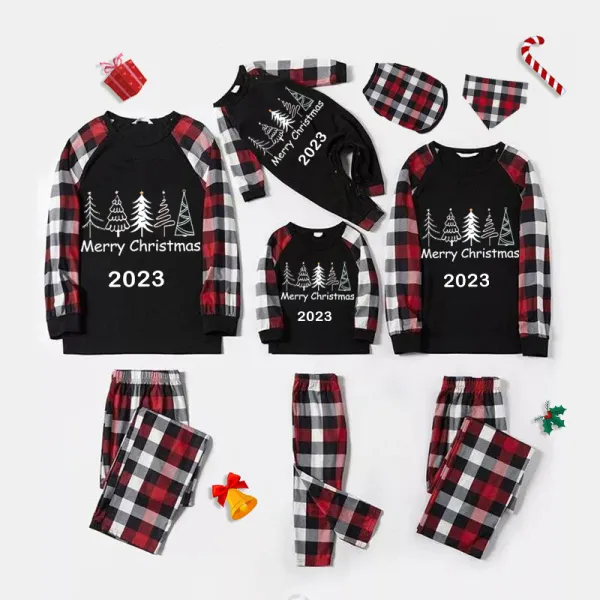 2023 Christmas Matching Family Pajamas Exclusive Merry Christmas Beatiful Tree Green Stripes Pajamas Set