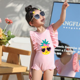 Girls Bathing Suits Pineapple One Piece Ruffled Cuff Swimsuits