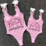 Mommy and Me Bathing Suits Why Be Boring When You Can Be Fiamazing Feather Shoulder Backless Swimsuits