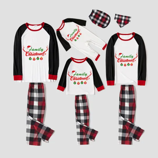 2023 Christmas Matching Family Pajamas Exclusive Design Antler Hat Family Christmas Multicolor Pajamas Set