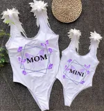 Mommy and Me Bathing Suits Butterfly Mama And Mini Feather Shoulder Backless Swimsuits