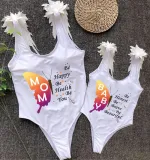 Mommy and Me Bathing Suits Butterfly Be Honest Be Brave Be Beautiful Feather Shoulder Backless Swimsuits