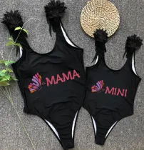 Mommy and Me Bathing Suits Butterfly Mama And Mini Feather Shoulder Backless Swimsuits