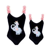 Mommy and Me Bathing Suits Elephants Mama And Mini Flower Shoulder Backless Swimsuits