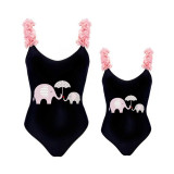 Mommy and Me Bathing Suits Elephants Mama And Mini Flower Shoulder Backless Swimsuits