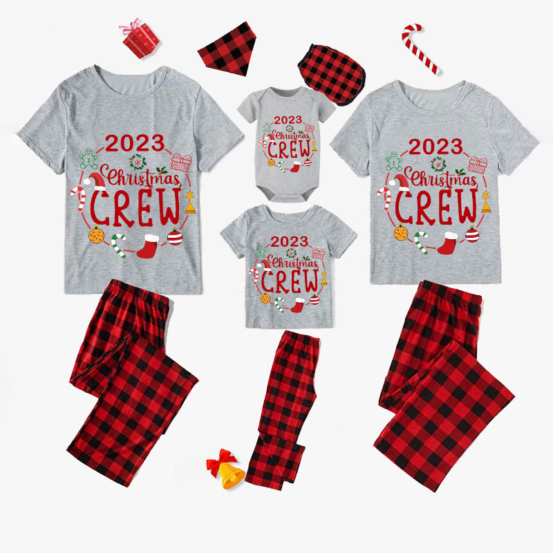 2023 Christmas Matching Family Pajamas Exclusive Design Christmas Crew Wreath Gray Short Pajamas Set