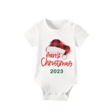 2023 Christmas Matching Family Pajamas Red Plaids Christmas Hat Merry Christmas Letter Green Short Pajamas Set With Baby Pajamas
