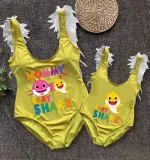 Mommy and Me Bathing Suits Mommy Baby Shark Feather Shoulder Backless Swimsuits