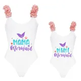 Mommy and Me Bathing Suits Mermaid Mama And Mini Flower Shoulder Backless Swimsuits