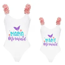 Mommy and Me Bathing Suits Mermaid Mama And Mini Flower Shoulder Backless Swimsuits