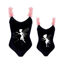 Mommy and Me Bathing Suits Angel Mama Mini Flower Shoulder Backless Swimsuits