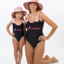 Mommy and Me Bathing Suits Butterfly Mama And Mini Flower Shoulder Backless Swimsuits