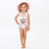 Mommy and Me Bathing Suits Sloth Love Mama Mini Flower Shoulder Backless Swimsuits