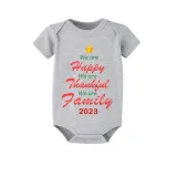 2023 Christmas Matching Family Pajamas We Are Happy Thanksful Family White Gray Pajamas Set